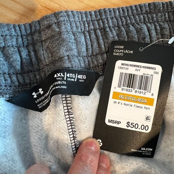Under Armour Mens Big & Tall Hustle Fleece Pants 4XLT Carbon Heather-white - Picture 5 of 9